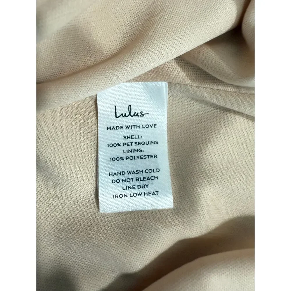 NWT Lulus Light Up the Night Champagne Sequin Mini Shift Dress Size Large - Picture 10 of 11